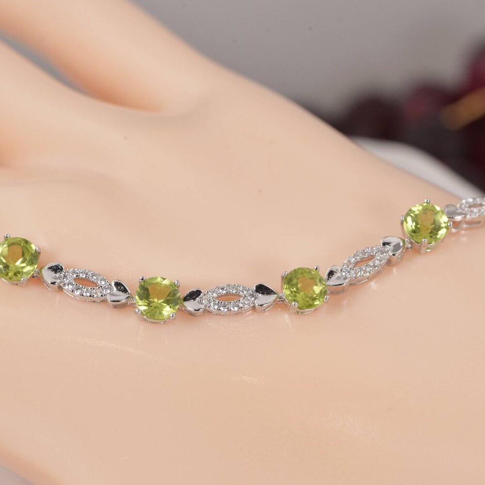 Elegant Natural Peridot Tennis Bracelet 925 Sterling 7"
